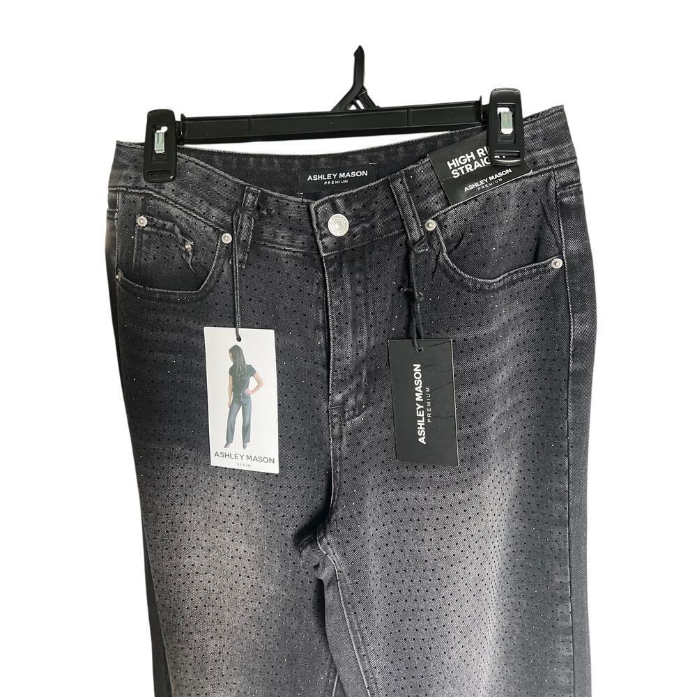 NWT Ashley Mason women Black high rise straight legs denim size 5. - Picture 4 of 9